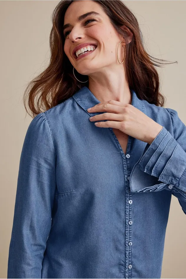 Soft Surroundings Sonnet Tencel Shirt Chambray Women Tops Soft Surroundings Sonnet Tencel Shirt Chambray Women Tops
