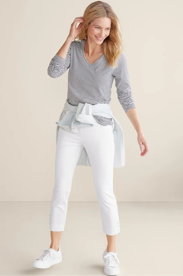 Soft Surroundings Superla Stretch PullOn Crop Pants White Women Pants