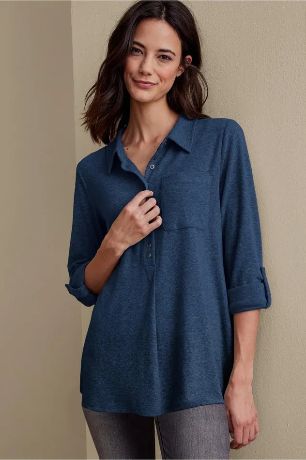 Soft Surroundings Take It Easy Tunic Medium Heather Grey Women Tops