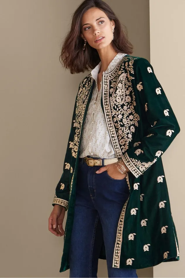 Soft Surroundings Tatianna Velvet Jacket Emerald Green Women Toppers