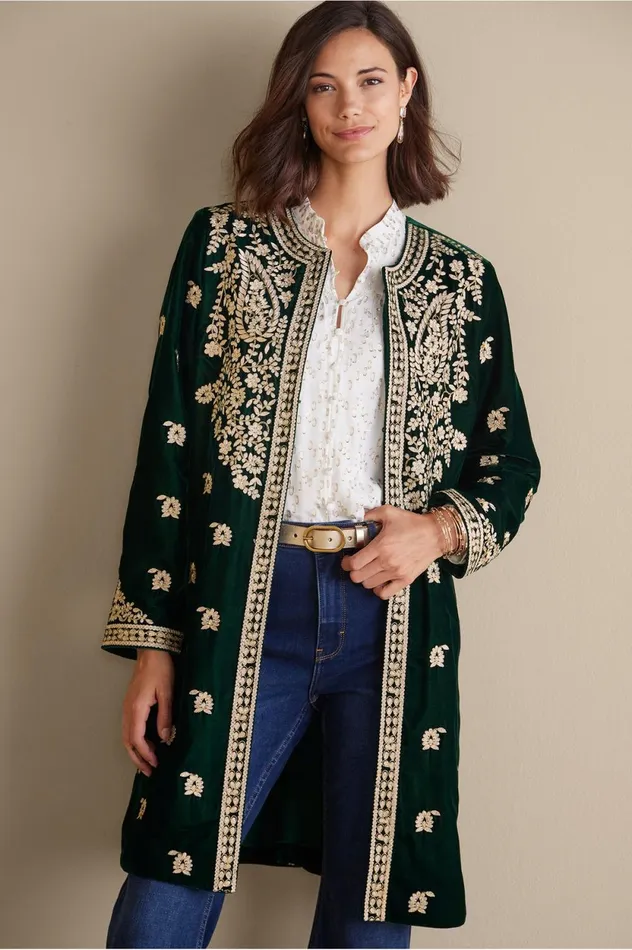 Soft Surroundings Tatianna Velvet Jacket Emerald Green Women Toppers Soft Surroundings Tatianna Velvet Jacket Emerald Green Women Toppers