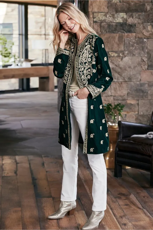 Soft Surroundings Tatianna Velvet Jacket Emerald Green Women Toppers Soft Surroundings Tatianna Velvet Jacket Emerald Green Women Toppers