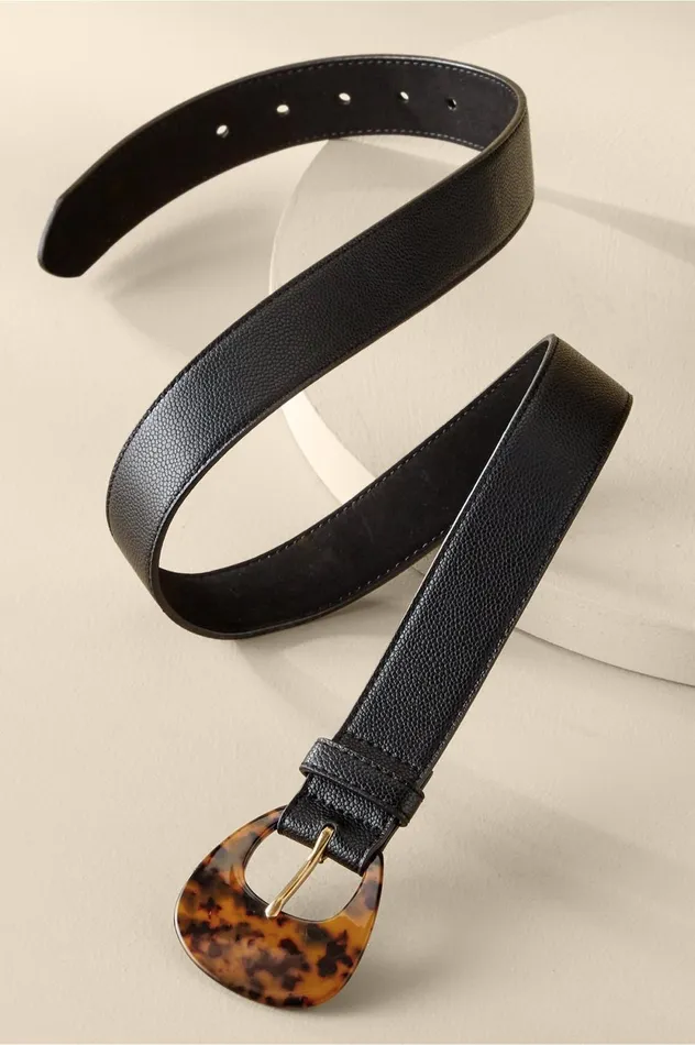 Soft Surroundings Thelma Tortoise Buckle Belt Black Women Belts