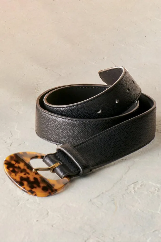 Soft Surroundings Thelma Tortoise Buckle Belt Black Women Belts Soft Surroundings Thelma Tortoise Buckle Belt Black Women Belts