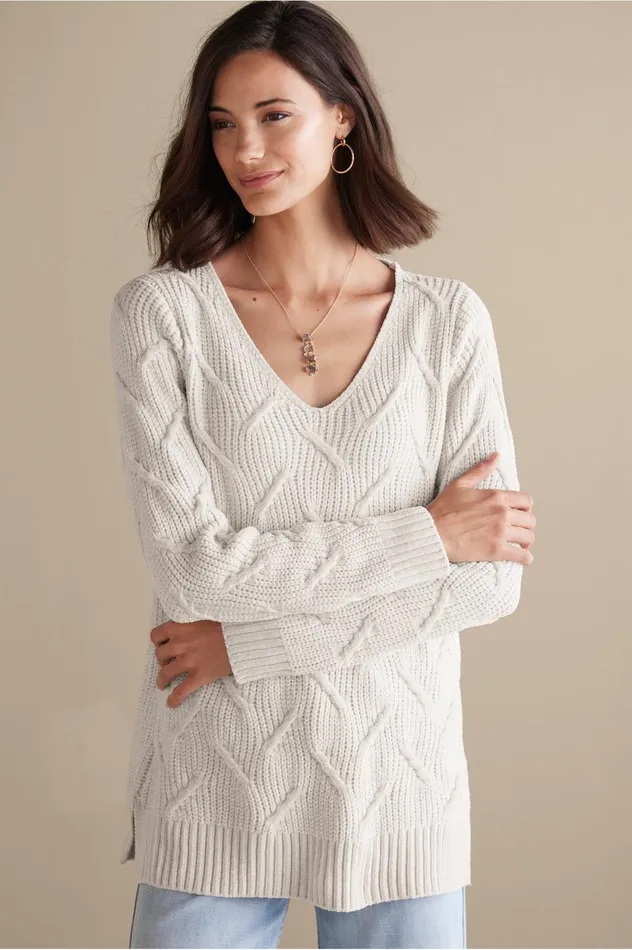 Soft Surroundings Trina Chenille Sweater Almond Milk Women Sweaters and Cardigans Soft Surroundings Trina Chenille Sweater Almond Milk Women Sweaters and Cardigans