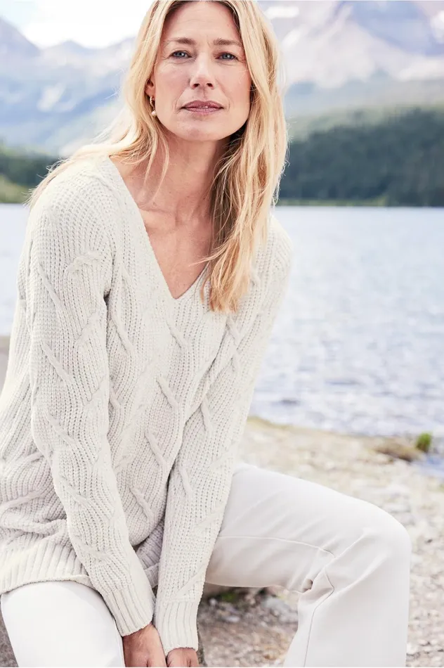 Soft Surroundings Trina Chenille Sweater Almond Milk Women Sweaters and Cardigans Soft Surroundings Trina Chenille Sweater Almond Milk Women Sweaters and Cardigans