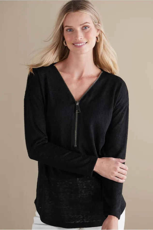 Soft Surroundings Valentina Zip Sweater Sangria Red Women Tops