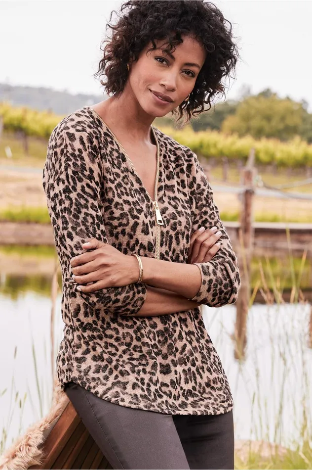 Soft Surroundings Valentina Zip Sweater Sangria Red Women Tops Soft Surroundings Valentina Zip Sweater Sangria Red Women Tops