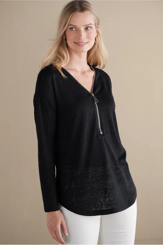 Soft Surroundings Valentina Zip Sweater Sangria Red Women Tops Soft Surroundings Valentina Zip Sweater Sangria Red Women Tops