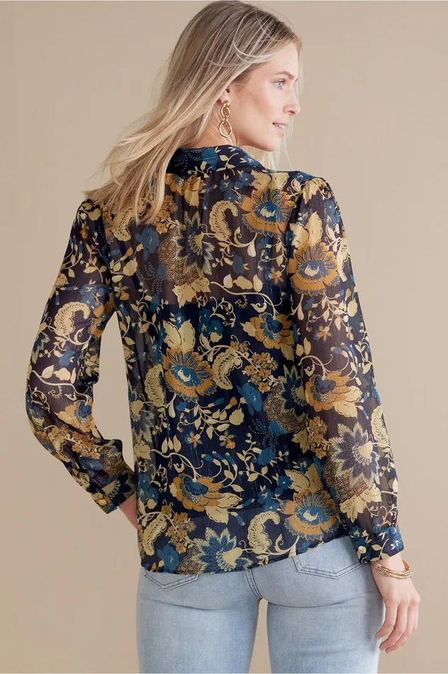 Soft Surroundings Viola Shimmer Blouse Multi Floral Women Tops Soft Surroundings Viola Shimmer Blouse Multi Floral Women Tops