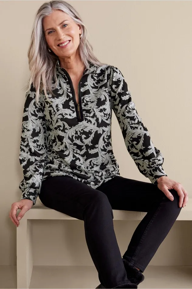 Soft Surroundings Winona Pullover Neutral Scroll Women Tops Soft Surroundings Winona Pullover Neutral Scroll Women Tops