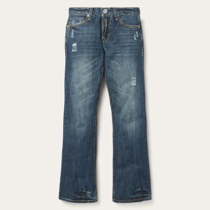 Stetson Boot Cut Men 1014 Fit Destructed Dark Wash Jeans Blue
