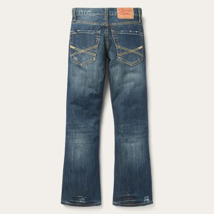 Stetson Boot Cut Men 1014 Fit Destructed Dark Wash Jeans Blue