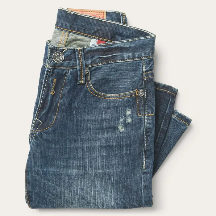 Stetson Boot Cut Men 1014 Fit Destructed Dark Wash Jeans Blue