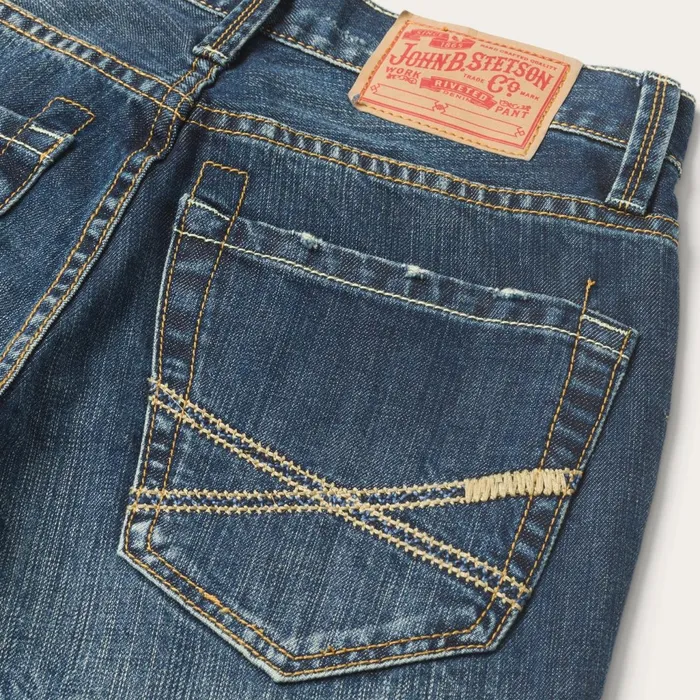 Stetson Boot Cut Men 1014 Fit Destructed Dark Wash Jeans Blue