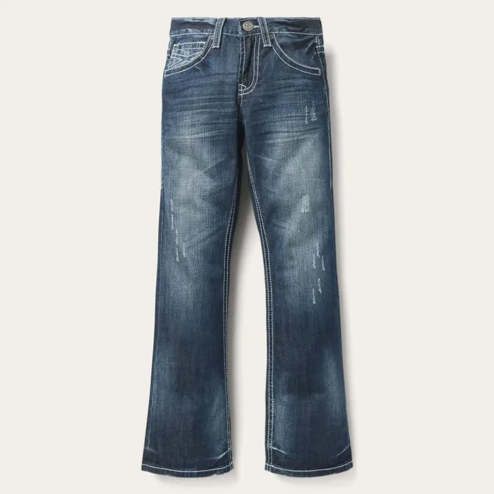 Stetson Boot Cut Men 1014 Fit Destructed Medium Wash Jeans Blue