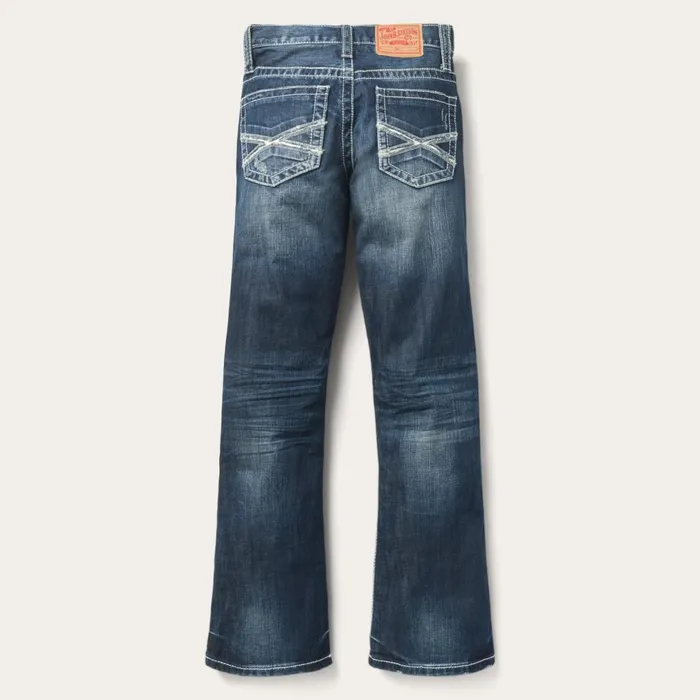 Stetson Boot Cut Men 1014 Fit Destructed Medium Wash Jeans Blue
