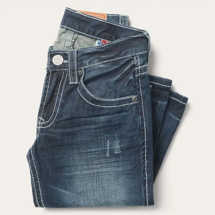 Stetson Boot Cut Men 1014 Fit Destructed Medium Wash Jeans Blue