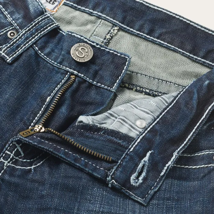Stetson Boot Cut Men 1014 Fit Destructed Medium Wash Jeans Blue