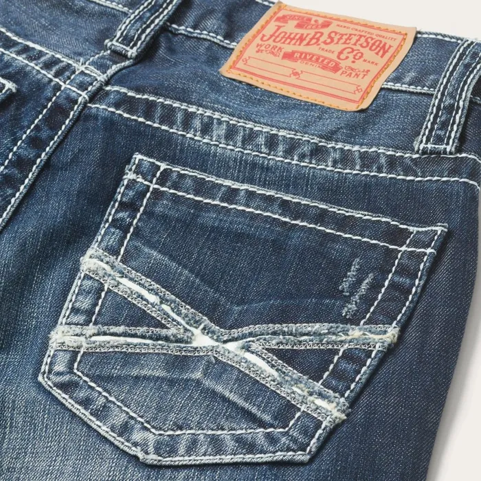 Stetson Boot Cut Men 1014 Fit Destructed Medium Wash Jeans Blue