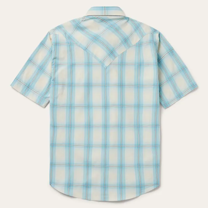 Stetson Classic Cut Men Aqua Ombre Plaid Short Sleeve Western Shirt Blue