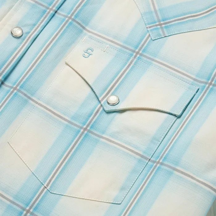 Stetson Classic Cut Men Aqua Ombre Plaid Short Sleeve Western Shirt Blue