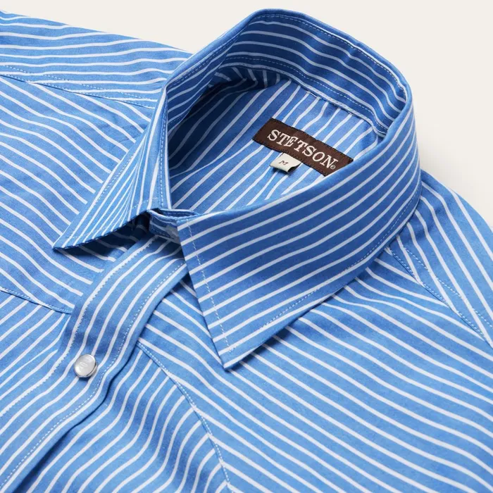 Stetson Classic Cut Men Blue Western Stripe Shirt Blue