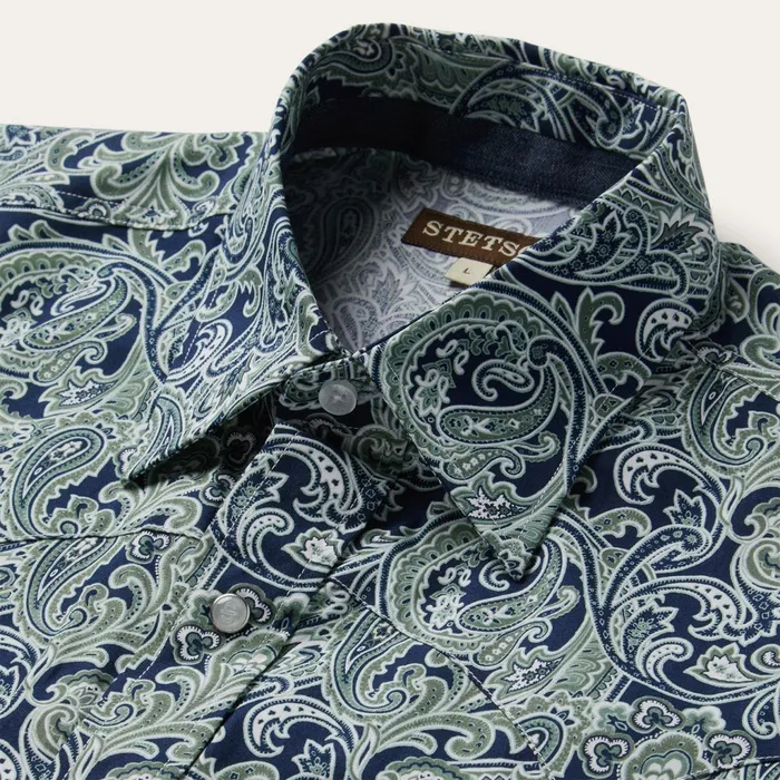 Stetson Classic Cut Men Greenspring Paisley Print Western Shirt Blue