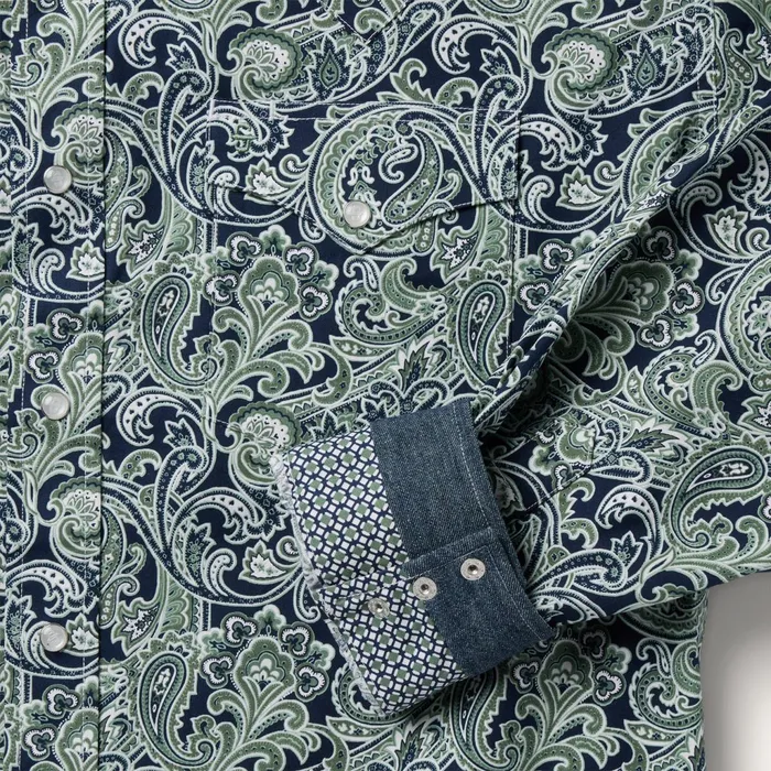 Stetson Classic Cut Men Greenspring Paisley Print Western Shirt Blue