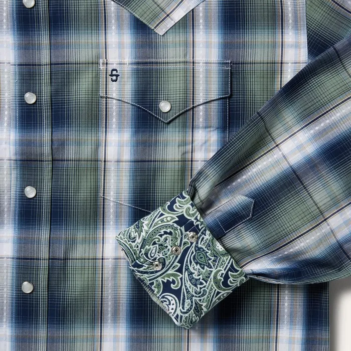 Stetson Classic Cut Men Lucky Diamond Plaid Western Shirt Green