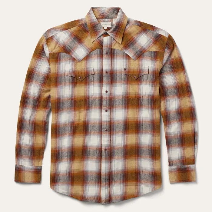 Stetson Classic Cut Men Rust Plaid Flannel Western Shirt Brown