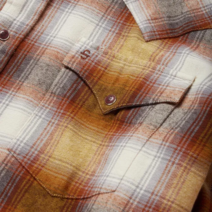 Stetson Classic Cut Men Rust Plaid Flannel Western Shirt Brown