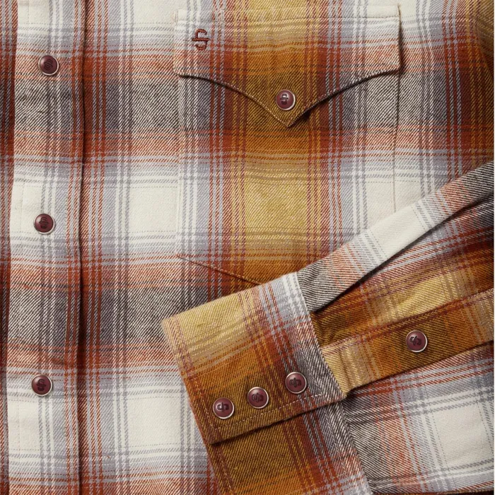 Stetson Classic Cut Men Rust Plaid Flannel Western Shirt Brown