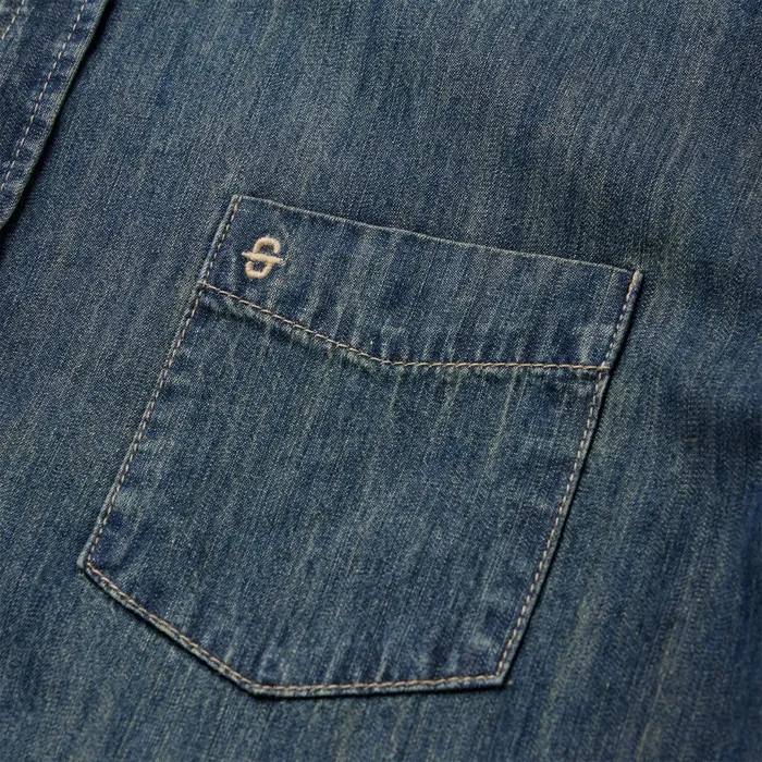 Stetson Denim Shirts Men Dirty Denim Western Shirt Blue