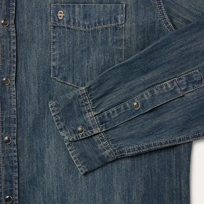 Stetson Denim Shirts Men Dirty Denim Western Shirt Blue