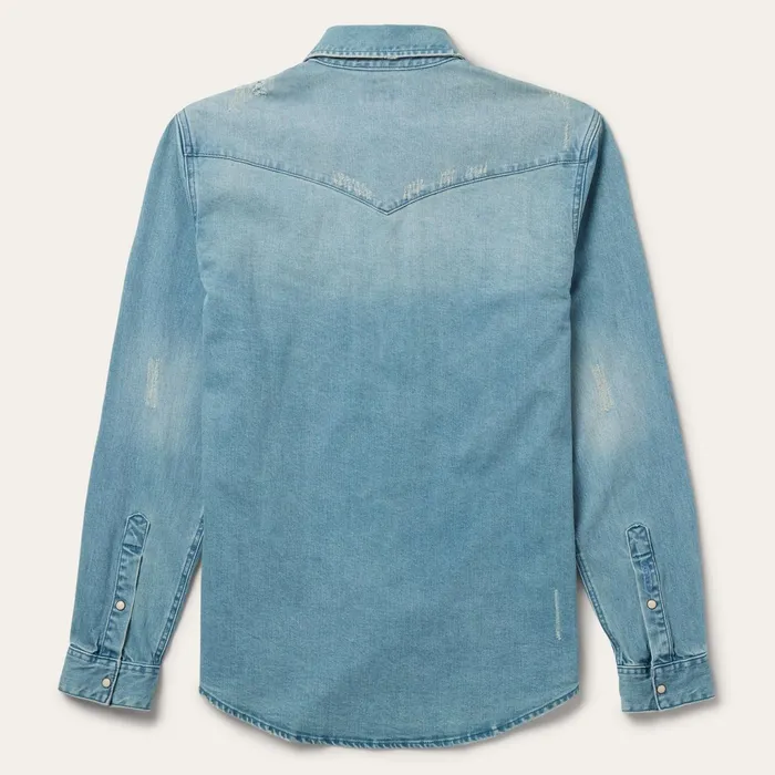 Stetson Denim Shirts Men Distressed Denim Western Shirt Blue