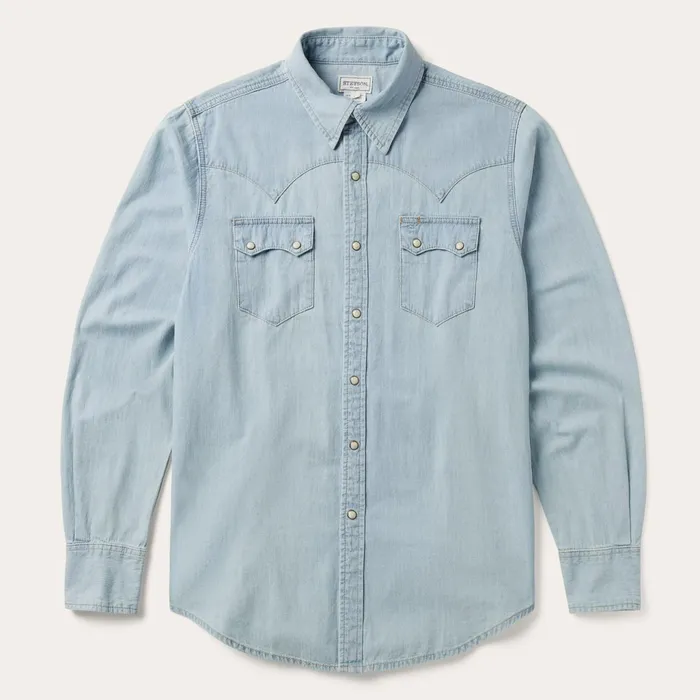 Stetson Denim Shirts Men Light Blue Denim Western Shirt Blue