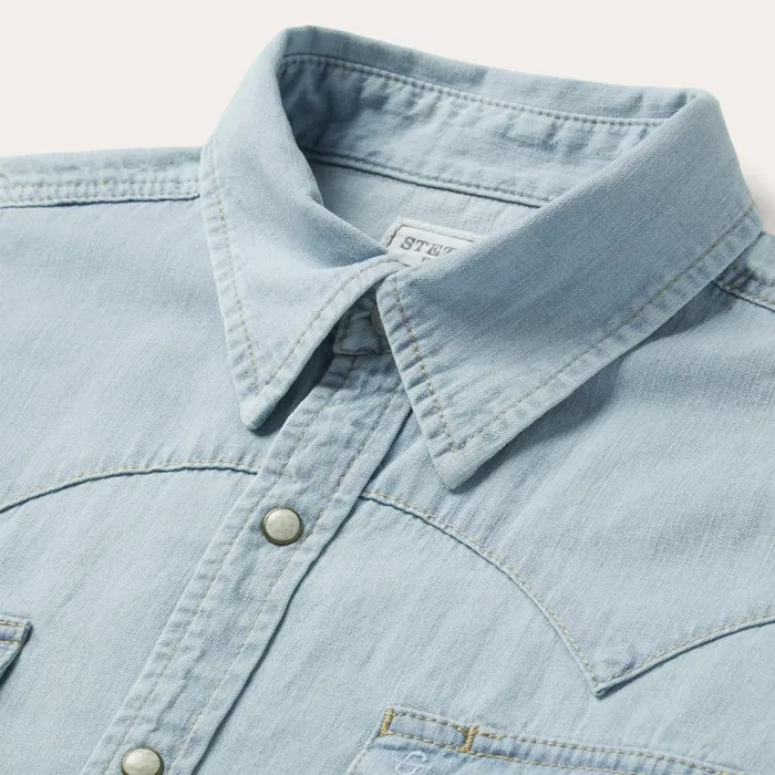 Stetson Denim Shirts Men Light Blue Denim Western Shirt Blue