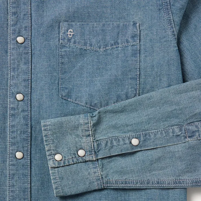 Stetson Denim Shirts Men One Pocket Chambray Denim Shirt Blue