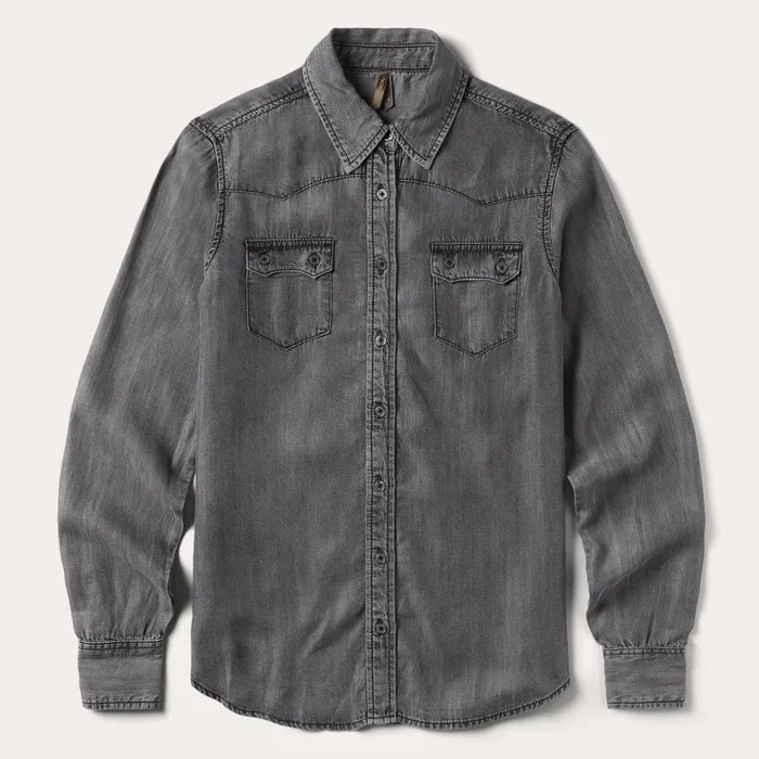 Stetson Denim Shirts Women Boyfriend Fit Denim Tencel Shirt Washed Black