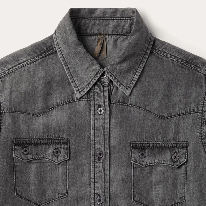 Stetson Denim Shirts Women Boyfriend Fit Denim Tencel Shirt Washed Black