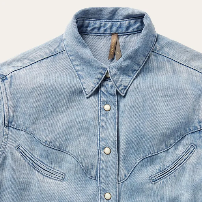 Stetson Denim Shirts Women Curved Yoke Western Denim Shirt Blue