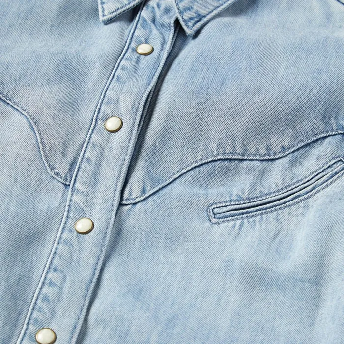 Stetson Denim Shirts Women Curved Yoke Western Denim Shirt Blue