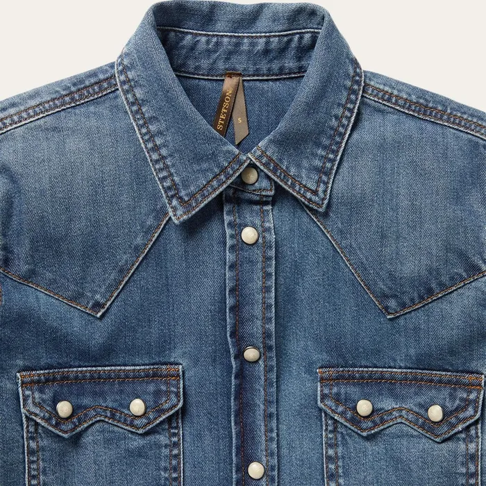 Stetson Denim Shirts Women Distressed Denim Shirt Blue