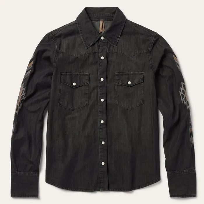 Stetson Denim Shirts Women Embroidered Black Denim Shirt Black