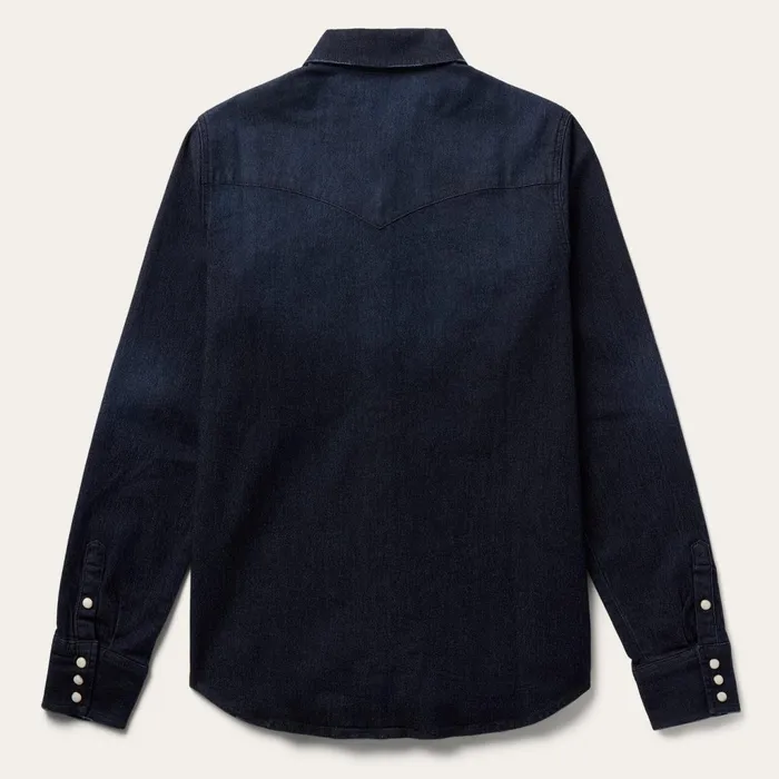 Stetson Denim Shirts Women Embroidered Dark Denim Snap Front Shirt Blue