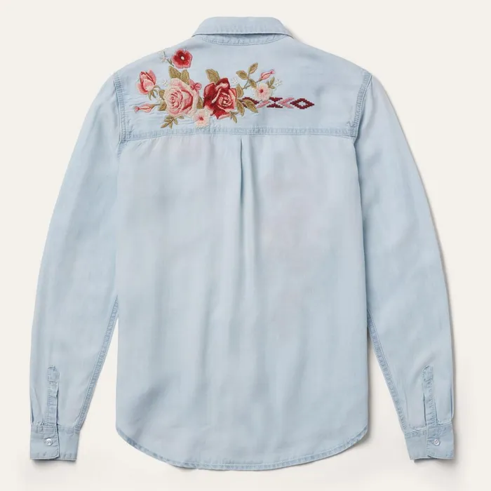 Stetson Denim Shirts Women LongSleeved Embroidered Shirt Blue