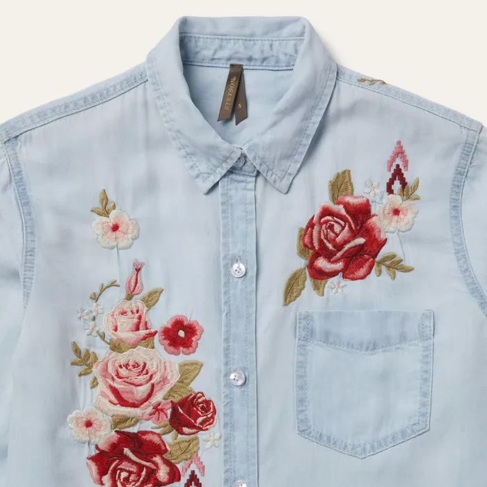 Stetson Denim Shirts Women LongSleeved Embroidered Shirt Blue