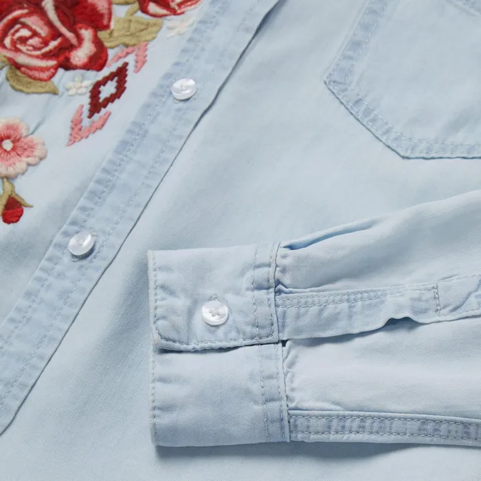 Stetson Denim Shirts Women LongSleeved Embroidered Shirt Blue