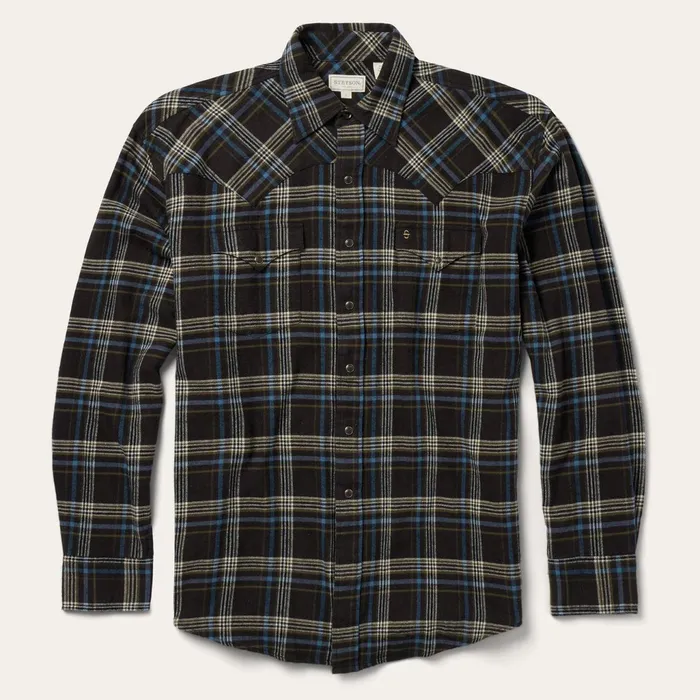 Stetson Flannel Shirts Men Brown Plaid Flannel Western Shirt Brown